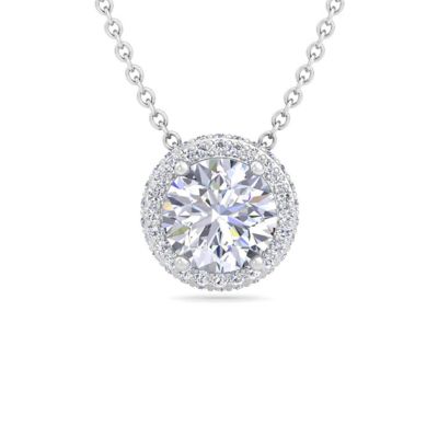 Martha Stewart Lab Created 2 1/4 Carat Lab Grown Diamond Halo Necklace In Sterling Silver