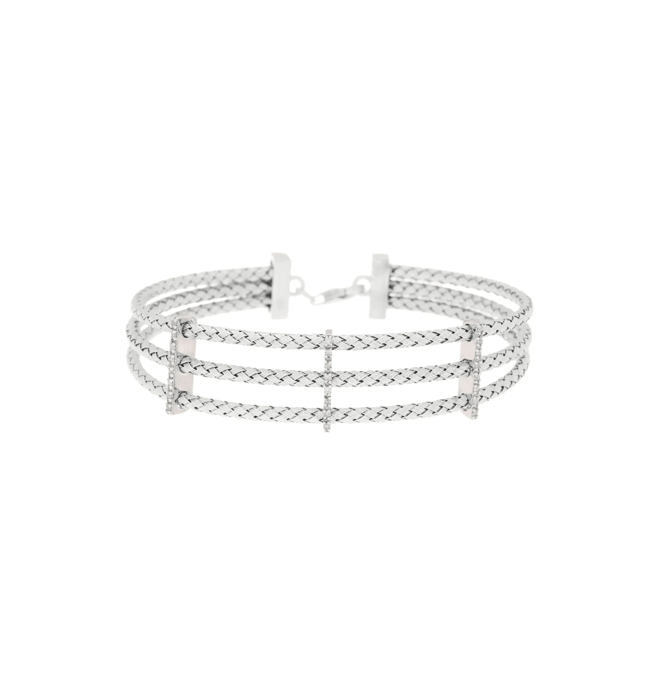 Meshmerise Sterling Silver with 18KT Vermeil Diamond Bangle