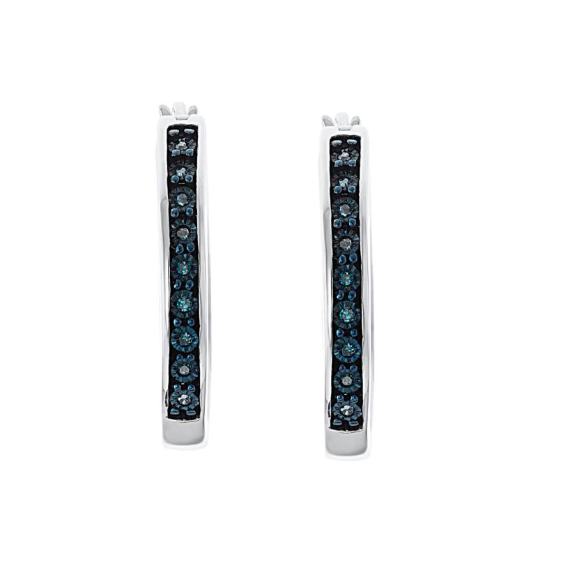 1/10 CTTW Diamond Hoop Earring in Rhodium Plated Sterling Silver