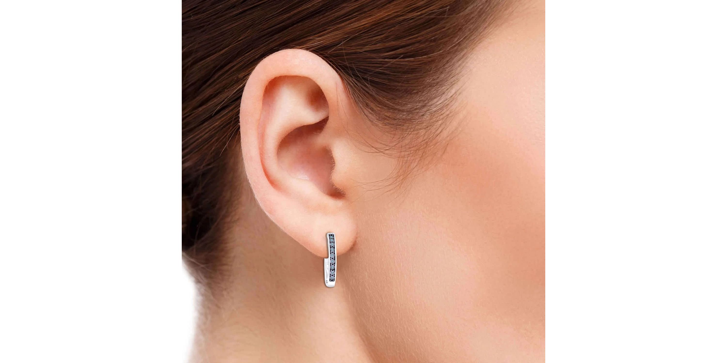 1/10 CTTW Diamond Hoop Earring in Rhodium Plated Sterling Silver