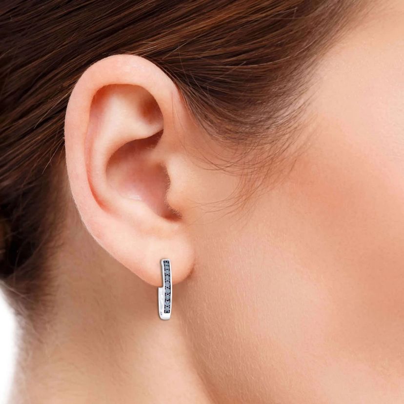 1/10 CTTW Diamond Hoop Earring in Rhodium Plated Sterling Silver