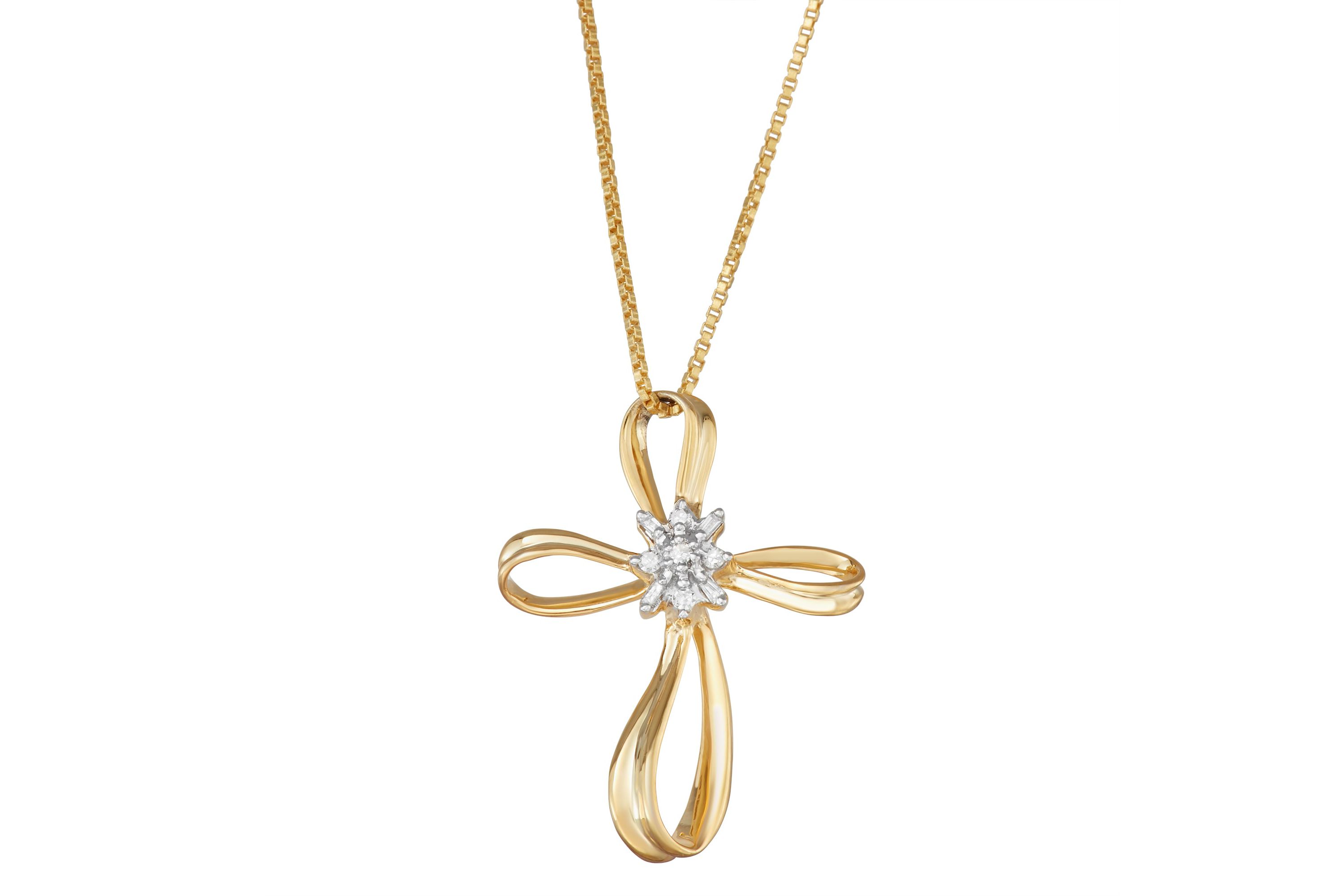 1/10 Cttw Diamond Cross Pendant Necklace Rhodium Plated Sterling Silver