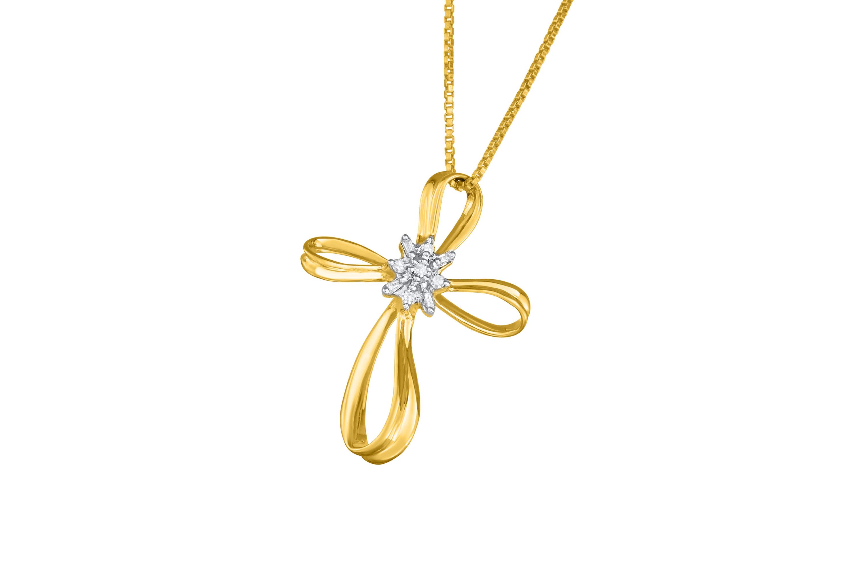1/10 Cttw Diamond Cross Pendant Necklace Rhodium Plated Sterling Silver