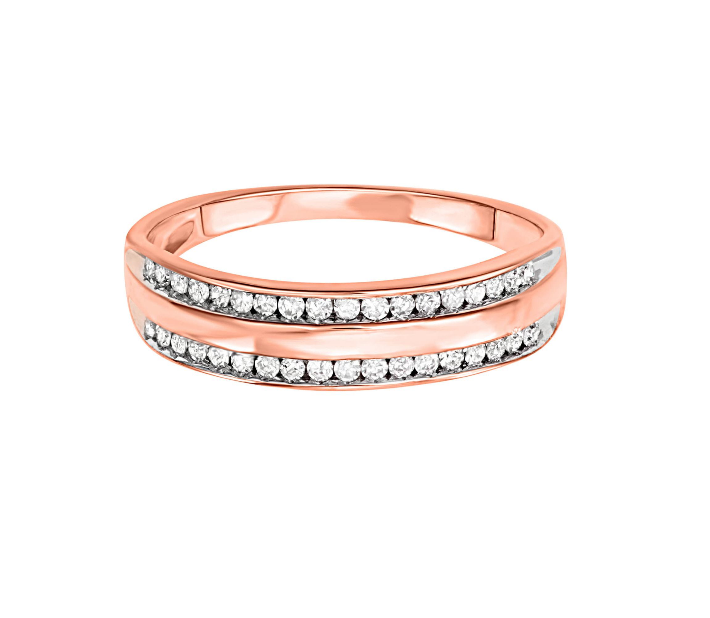 1/4 CTTW Diamond Channel Set Rail Road Band in Rose Gold Plated Sterling Silver