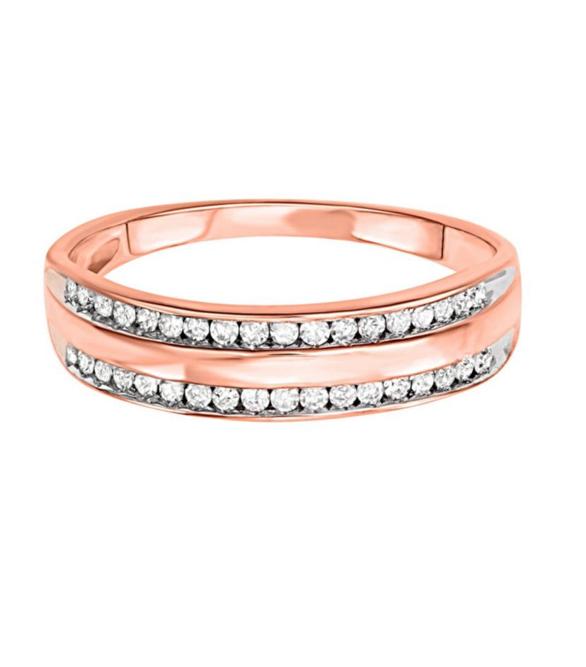 1/4 CTTW Diamond Channel Set Rail Road Band in Rose Gold Plated Sterling Silver