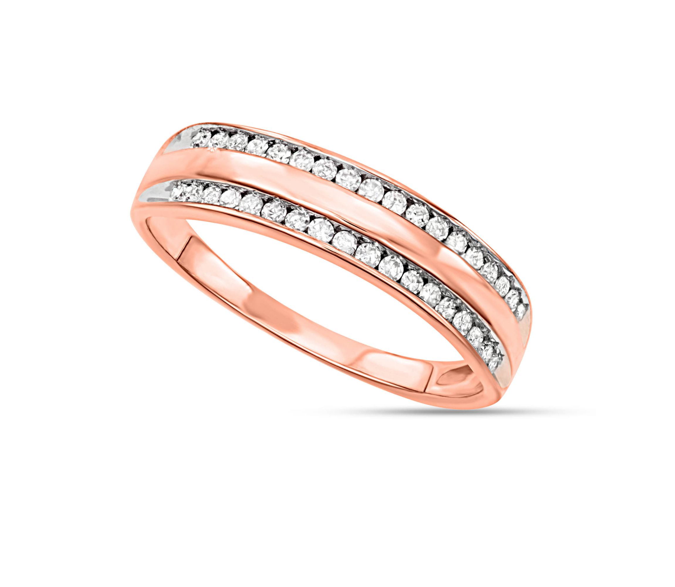 1/4 CTTW Diamond Channel Set Rail Road Band in Rose Gold Plated Sterling Silver