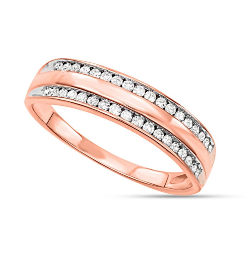1/4 CTTW Diamond Channel Set Rail Road Band in Rose Gold Plated Sterling Silver