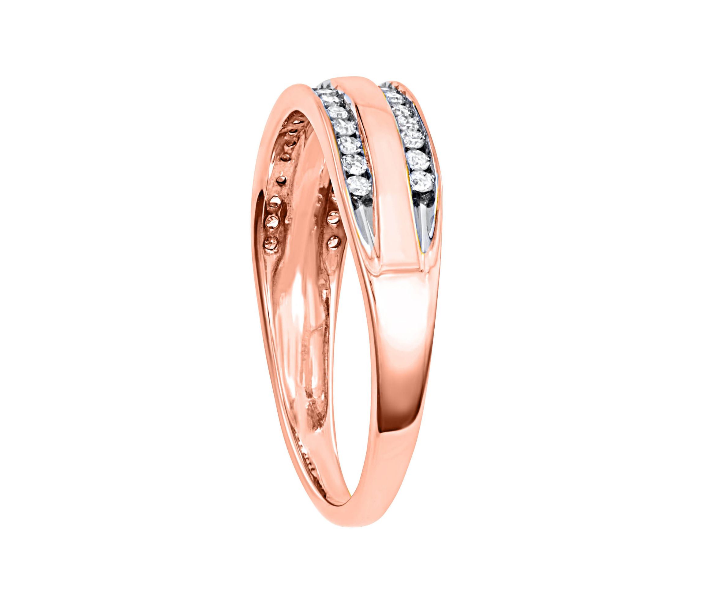1/4 CTTW Diamond Channel Set Rail Road Band in Rose Gold Plated Sterling Silver