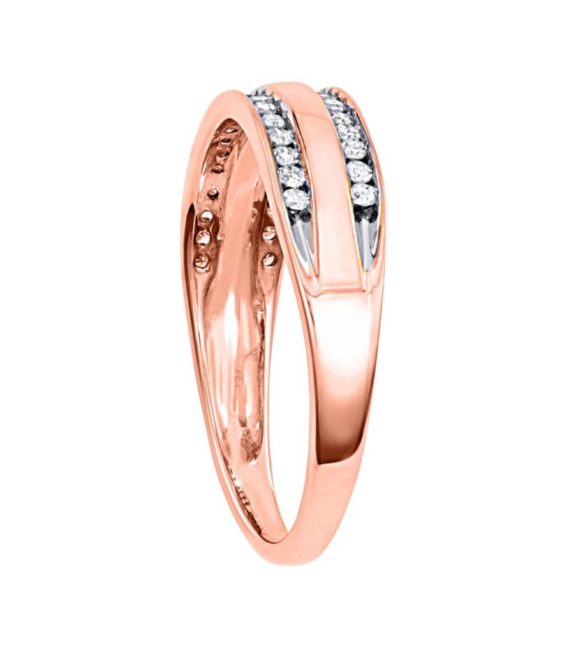 1/4 CTTW Diamond Channel Set Rail Road Band in Rose Gold Plated Sterling Silver