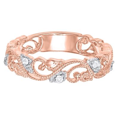 MyDiamondBox 1/10 CTTW Diamond Vintage Look band in Rose Gold Plated SterlingSilver, 6