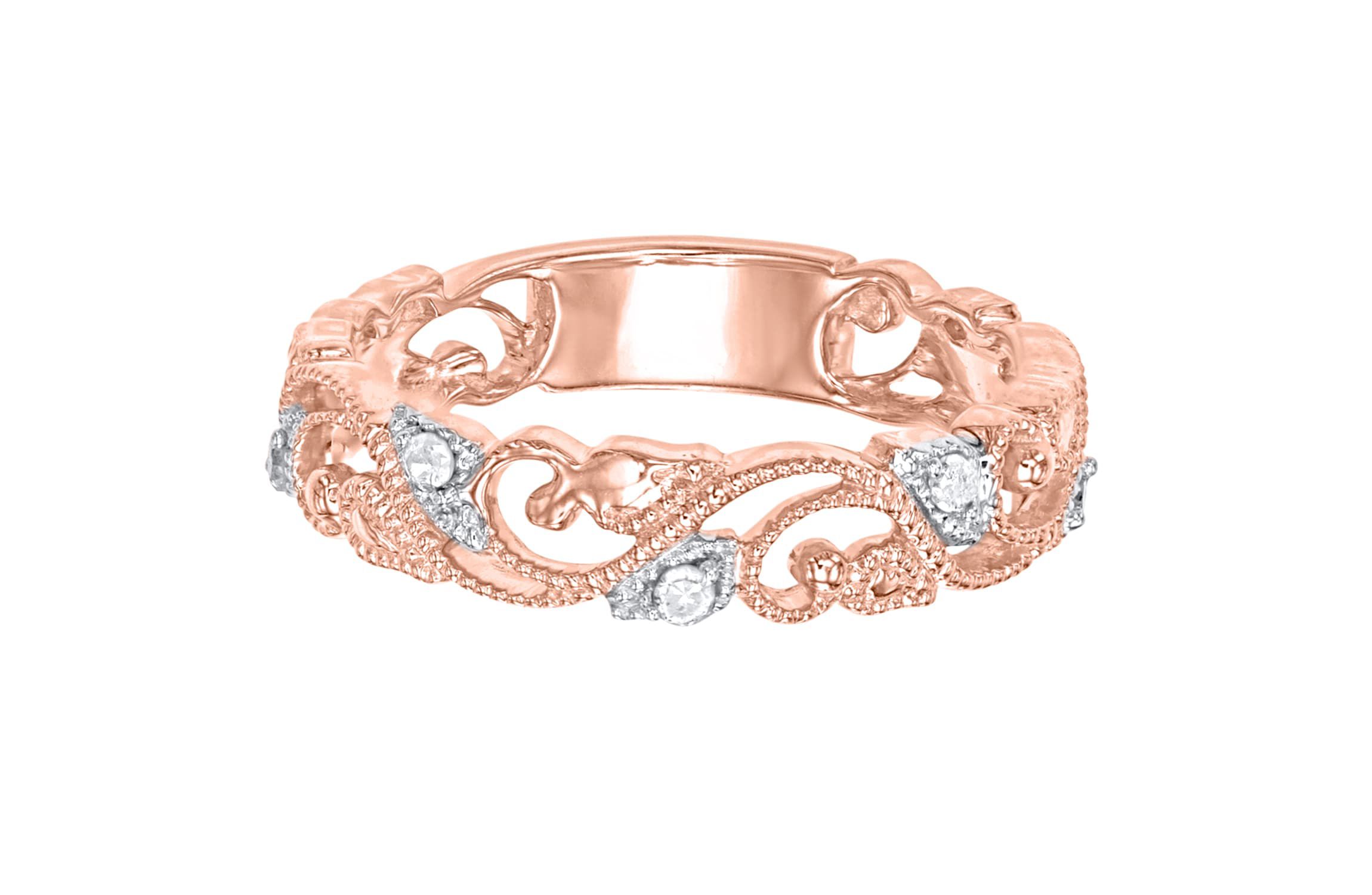 1/10 CTTW Diamond Vintage Look band in Rose Gold Plated SterlingSilver