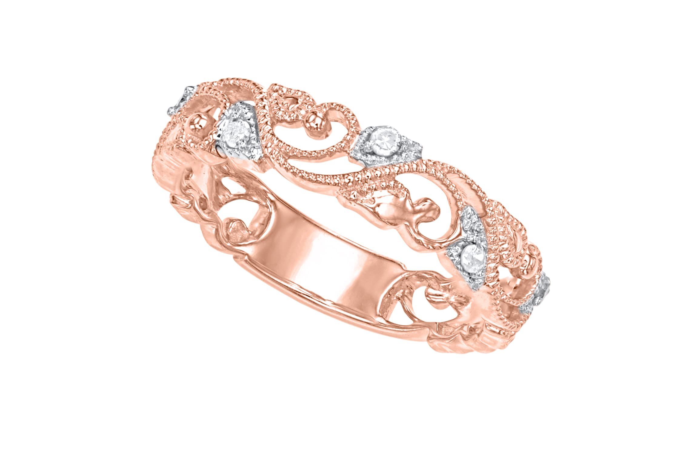 1/10 CTTW Diamond Vintage Look band in Rose Gold Plated SterlingSilver