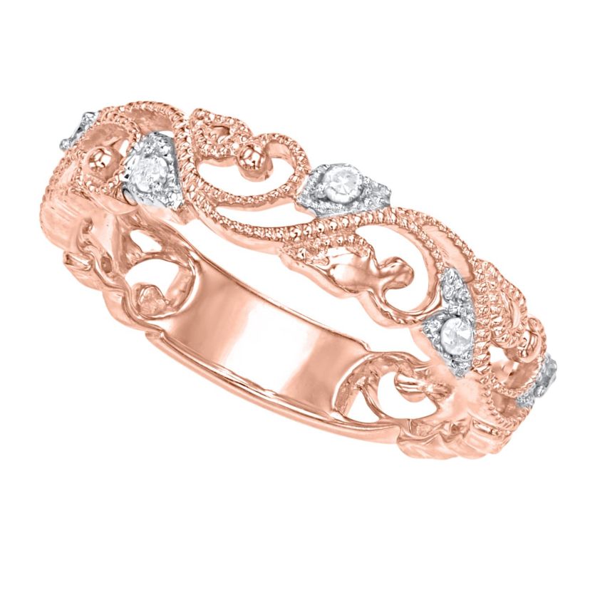 1/10 CTTW Diamond Vintage Look band in Rose Gold Plated SterlingSilver