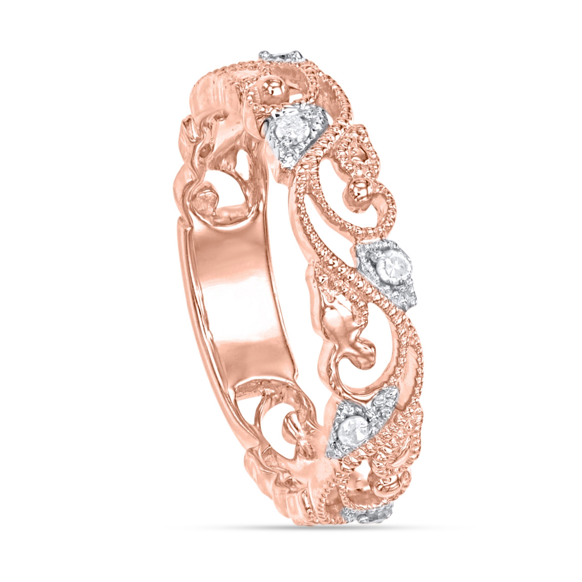 1/10 CTTW Diamond Vintage Look band in Rose Gold Plated SterlingSilver
