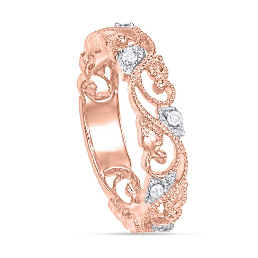 1/10 CTTW Diamond Vintage Look band in Rose Gold Plated SterlingSilver