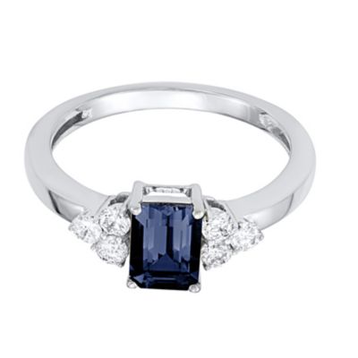 MyDiamondBox 1.00 CTTW Diamond and Blue Sapphire Wedding Bridal Ring in 10KW
