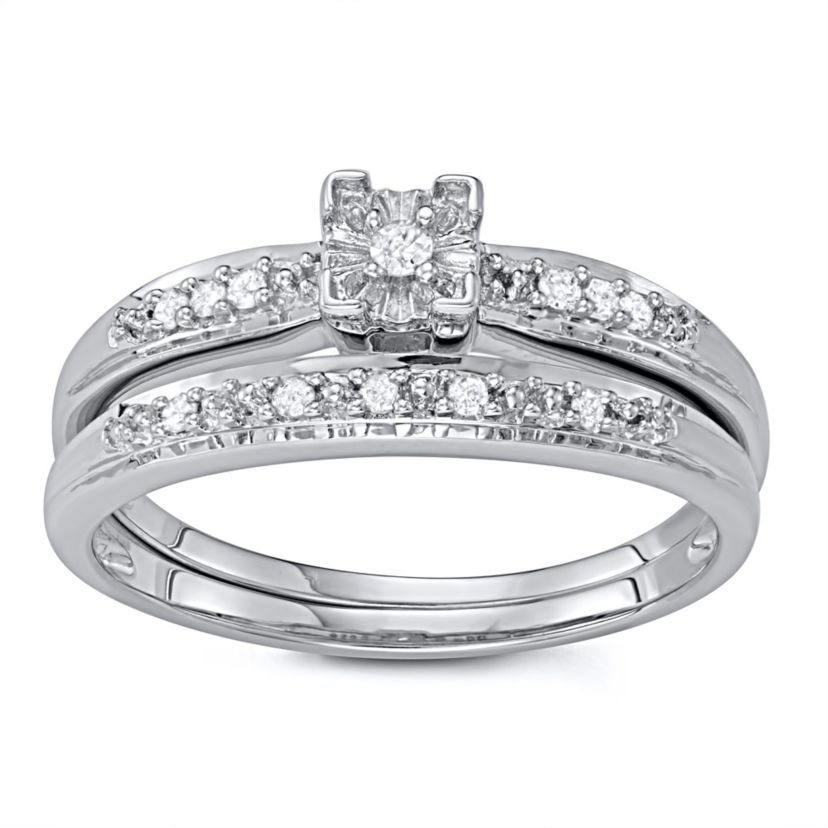 1/10 CTTW White Diamond Bridal Promise Ring Set in Sterling Silver