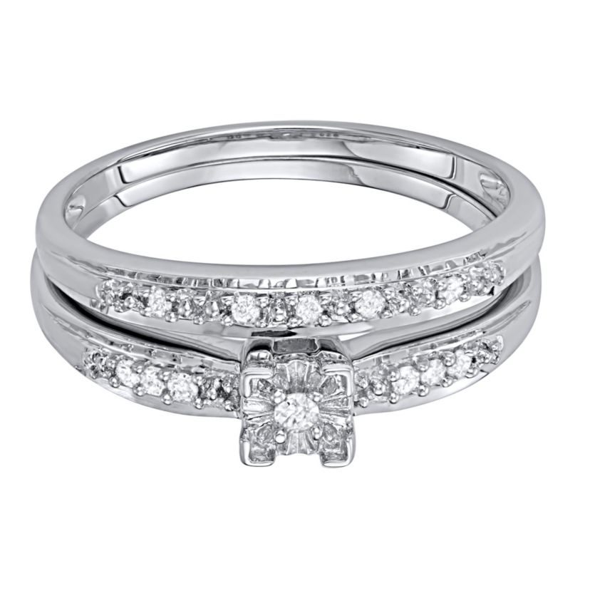 1/10 CTTW White Diamond Bridal Promise Ring Set in Sterling Silver