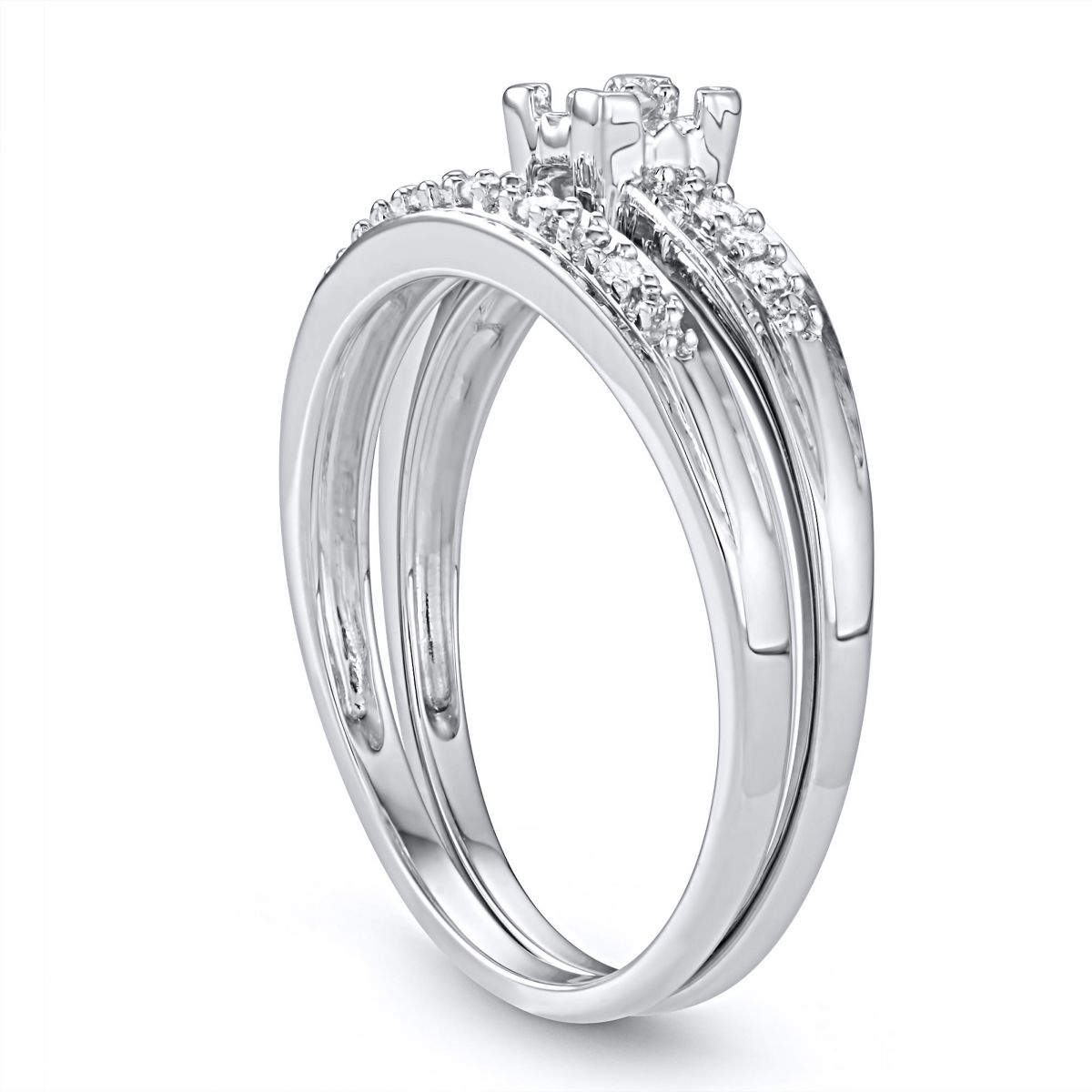 1/10 CTTW White Diamond Bridal Promise Ring Set in Sterling Silver