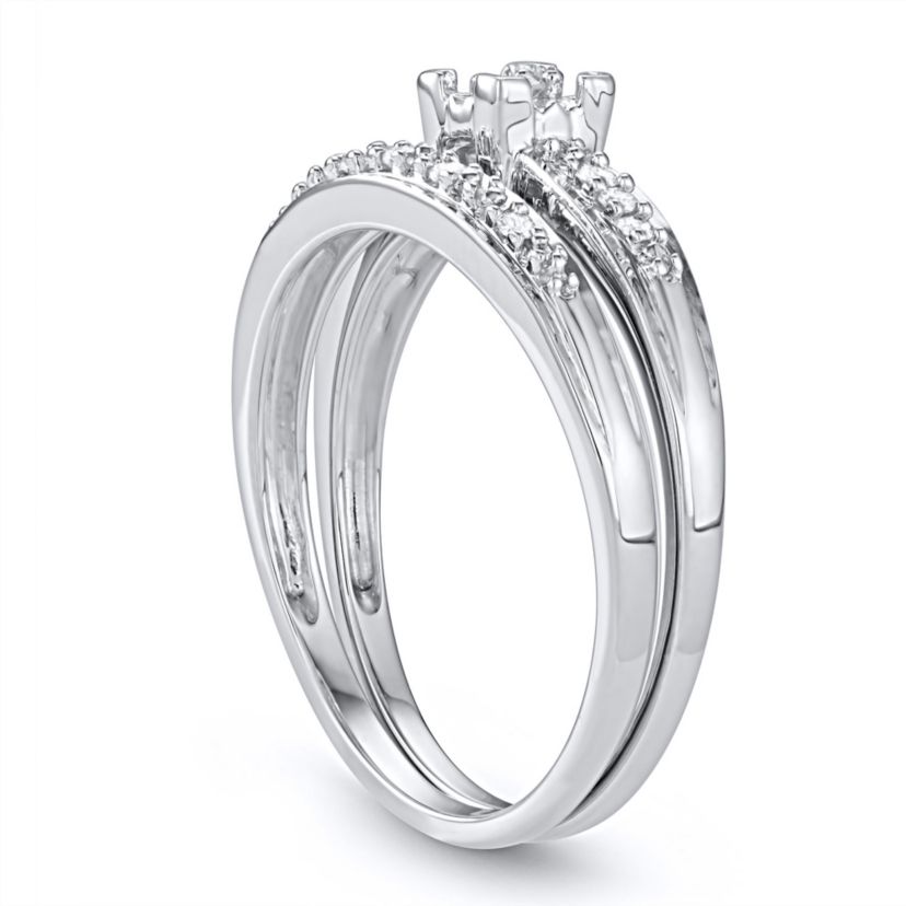 1/10 CTTW White Diamond Bridal Promise Ring Set in Sterling Silver