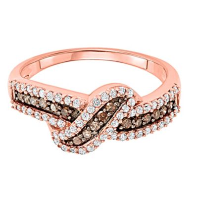 1/2 CTTW DIAMOND RING WITH WHITE-BROWN DIAMONDS ROSE GOLD PLATING STERLING SILVER