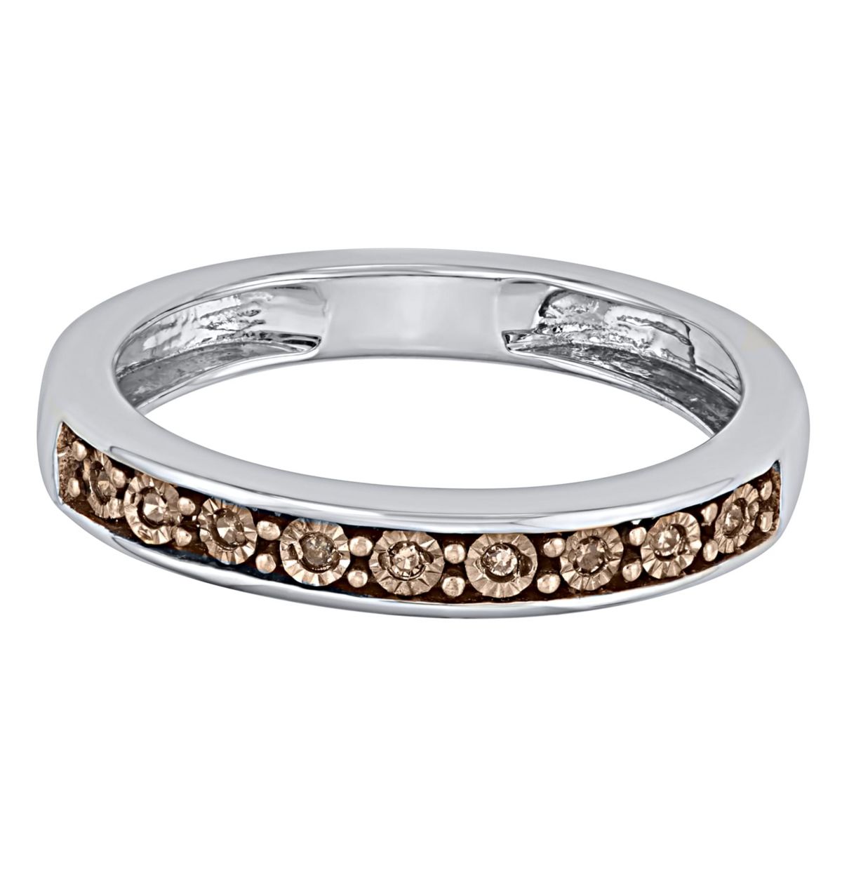 0.05 CTTW Brown Diamond Band With Miracle Plate in Sterling Silver