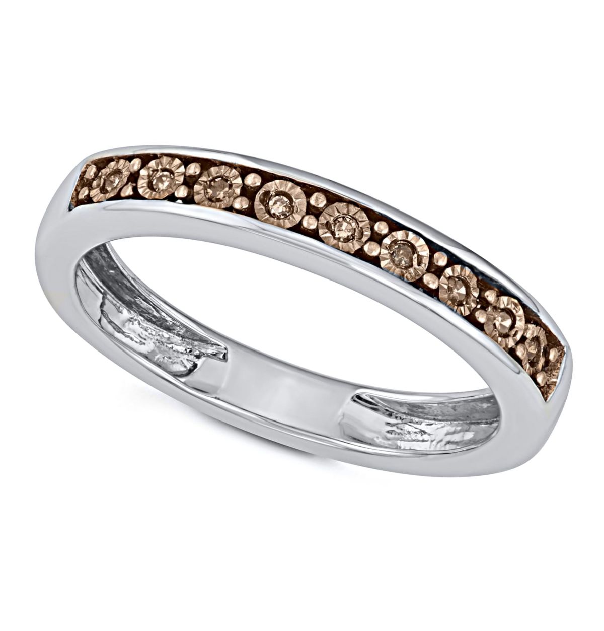 0.05 CTTW Brown Diamond Band With Miracle Plate in Sterling Silver