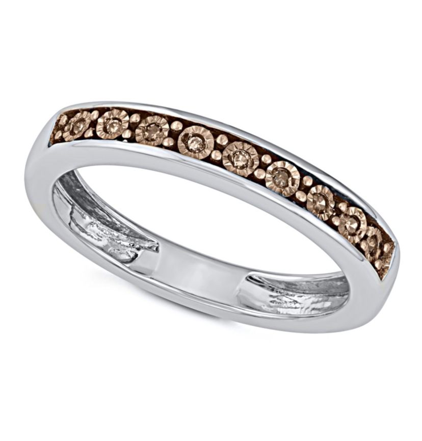 0.05 CTTW Brown Diamond Band With Miracle Plate in Sterling Silver