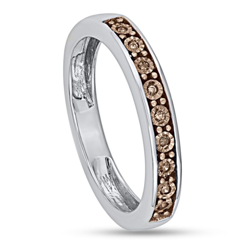 0.05 CTTW Brown Diamond Band With Miracle Plate in Sterling Silver