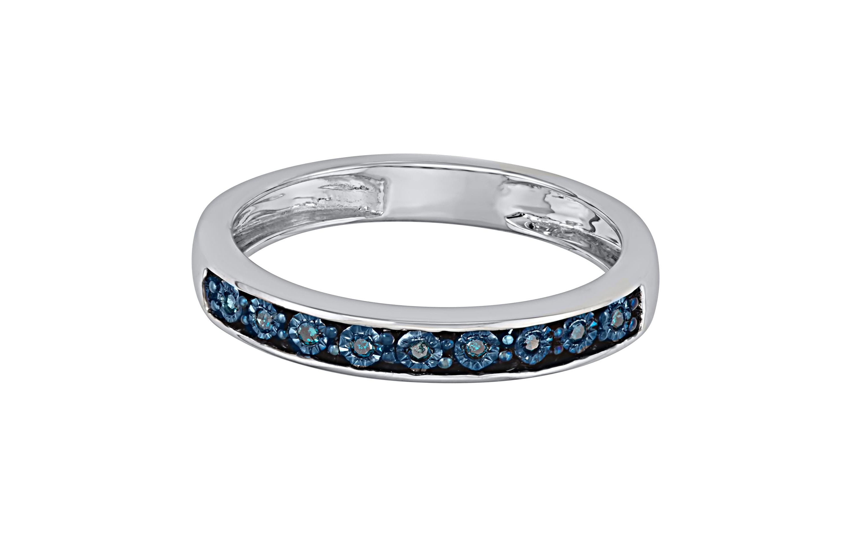 0.05 CTTW Blue Diamond Band With Miracle Plate in Sterling Silver