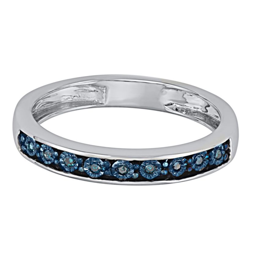 0.05 CTTW Blue Diamond Band With Miracle Plate in Sterling Silver