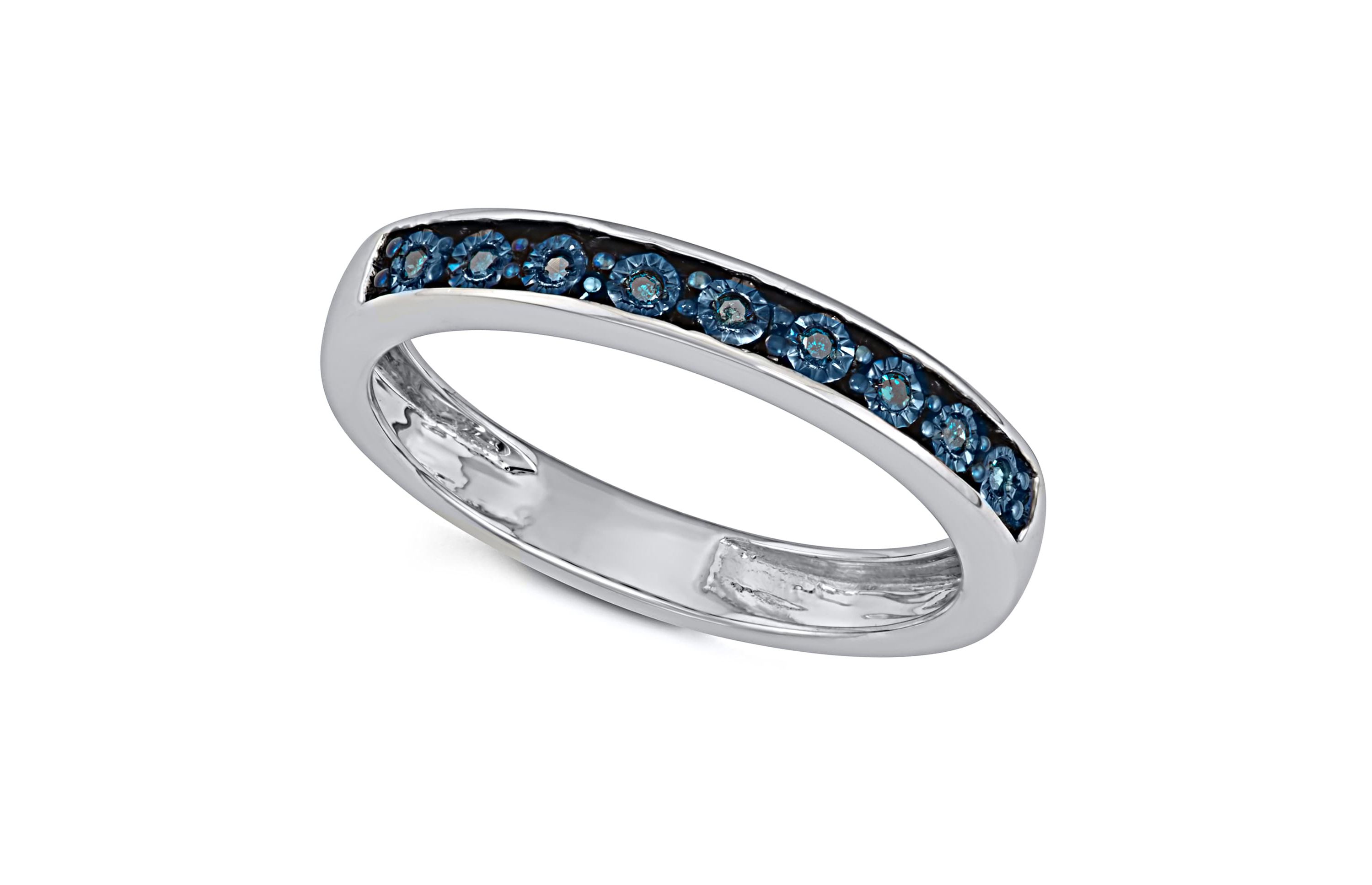 0.05 CTTW Blue Diamond Band With Miracle Plate in Sterling Silver