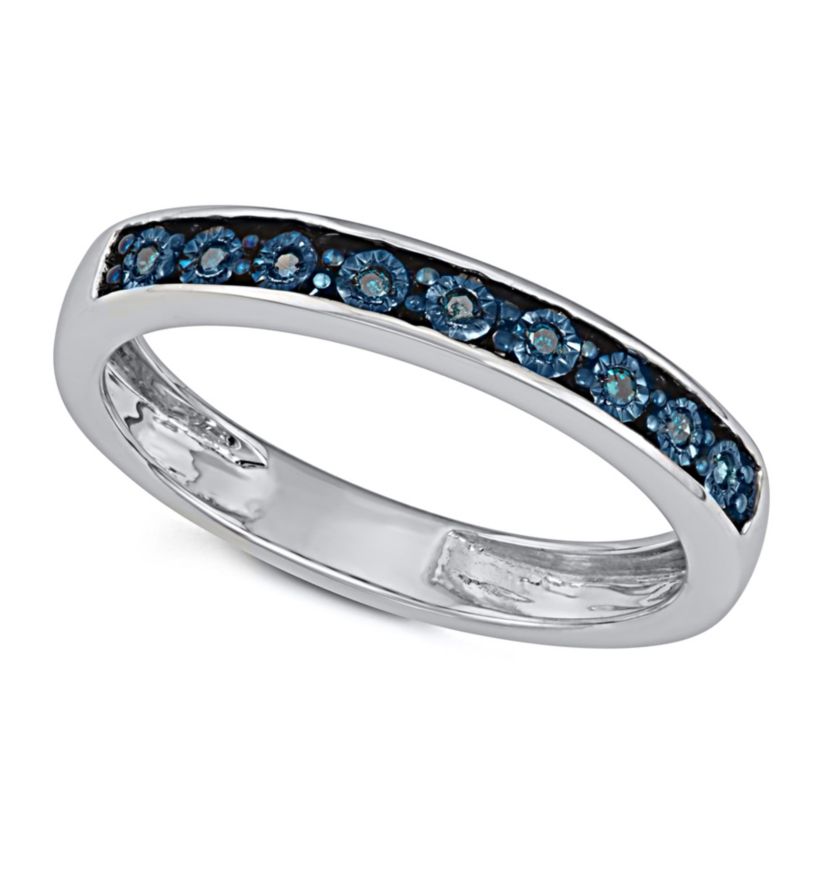 0.05 CTTW Blue Diamond Band With Miracle Plate in Sterling Silver