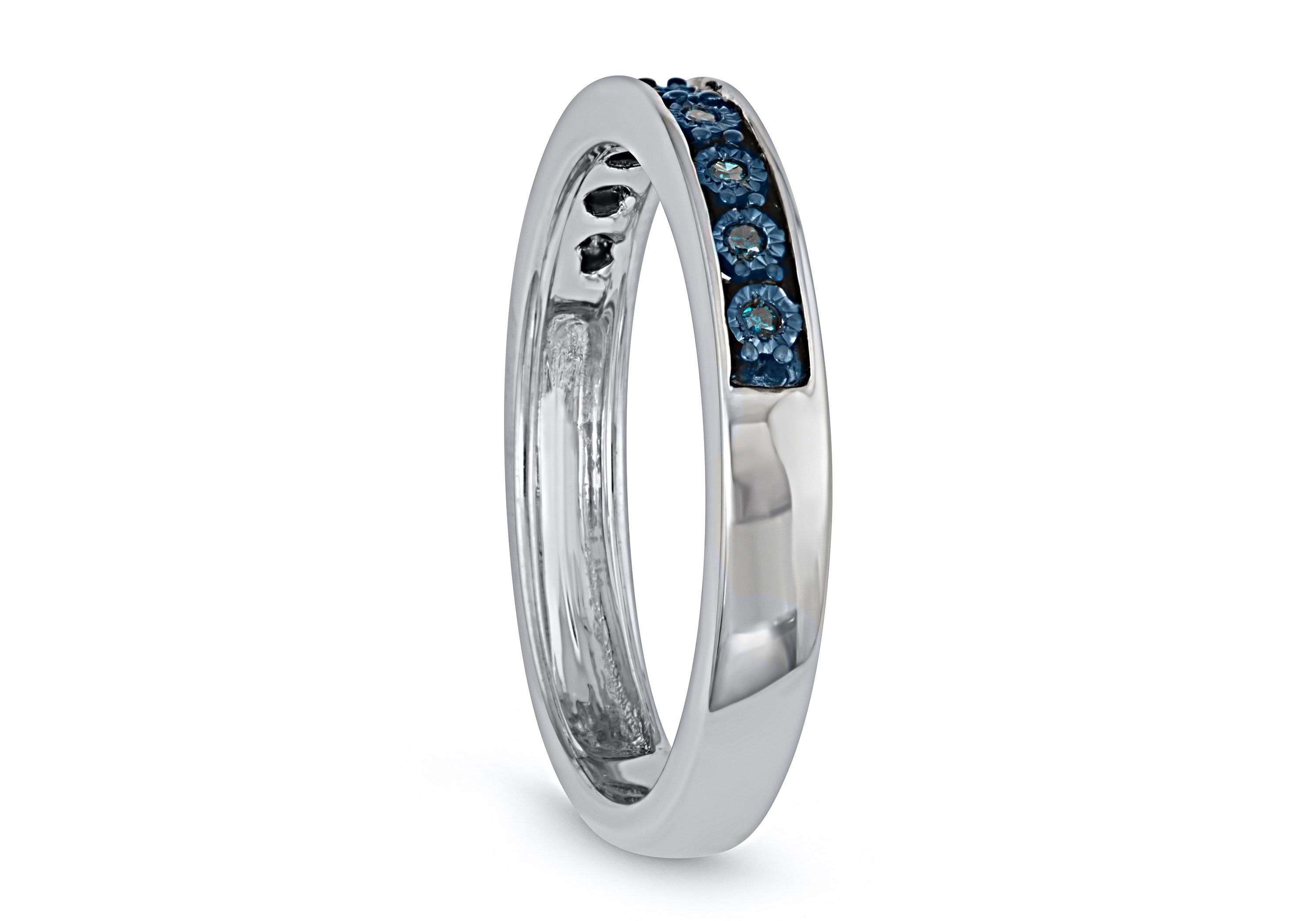 0.05 CTTW Blue Diamond Band With Miracle Plate in Sterling Silver