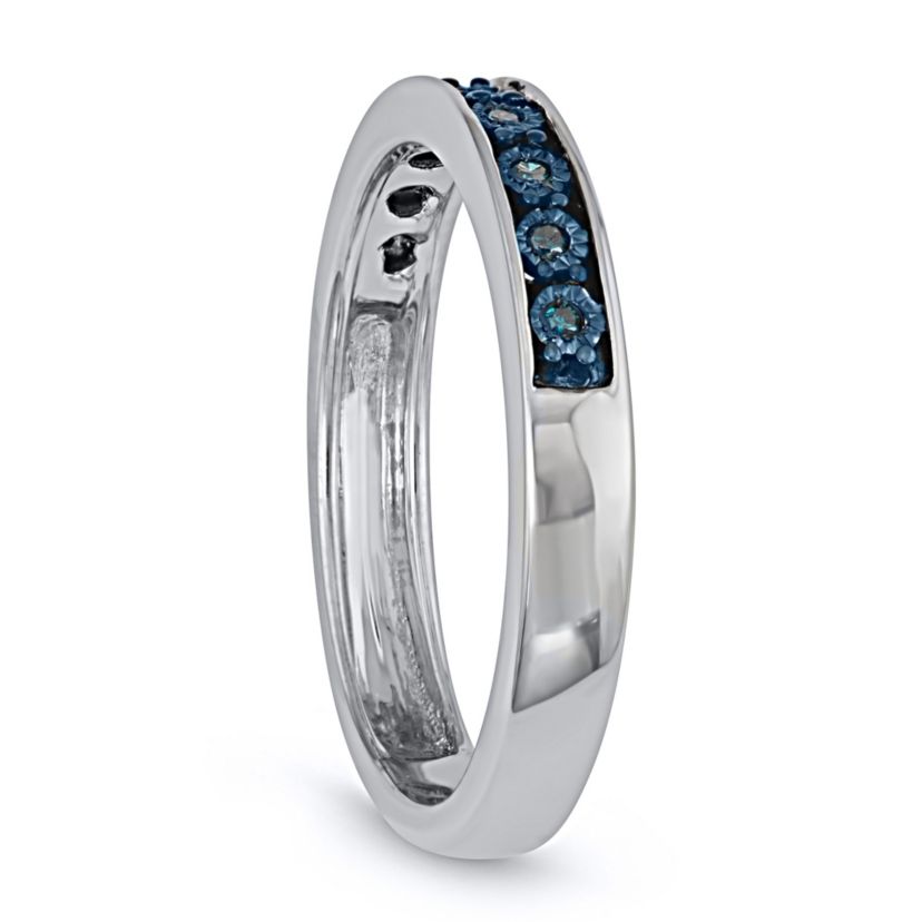0.05 CTTW Blue Diamond Band With Miracle Plate in Sterling Silver