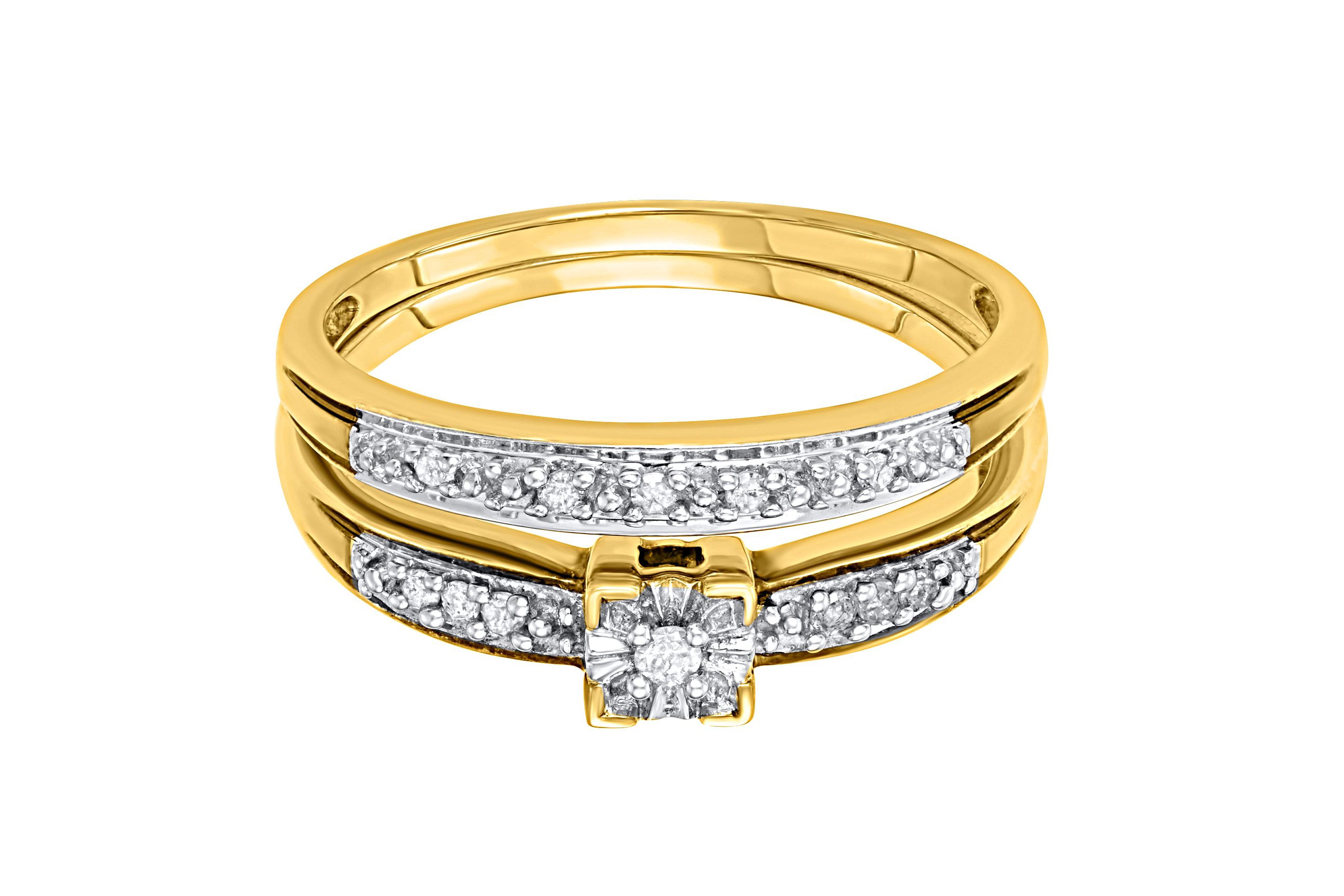 1/10 CTTW White Diamond Bridal Promise Ring Set in Yellow Gold Plated Sterling Silver
