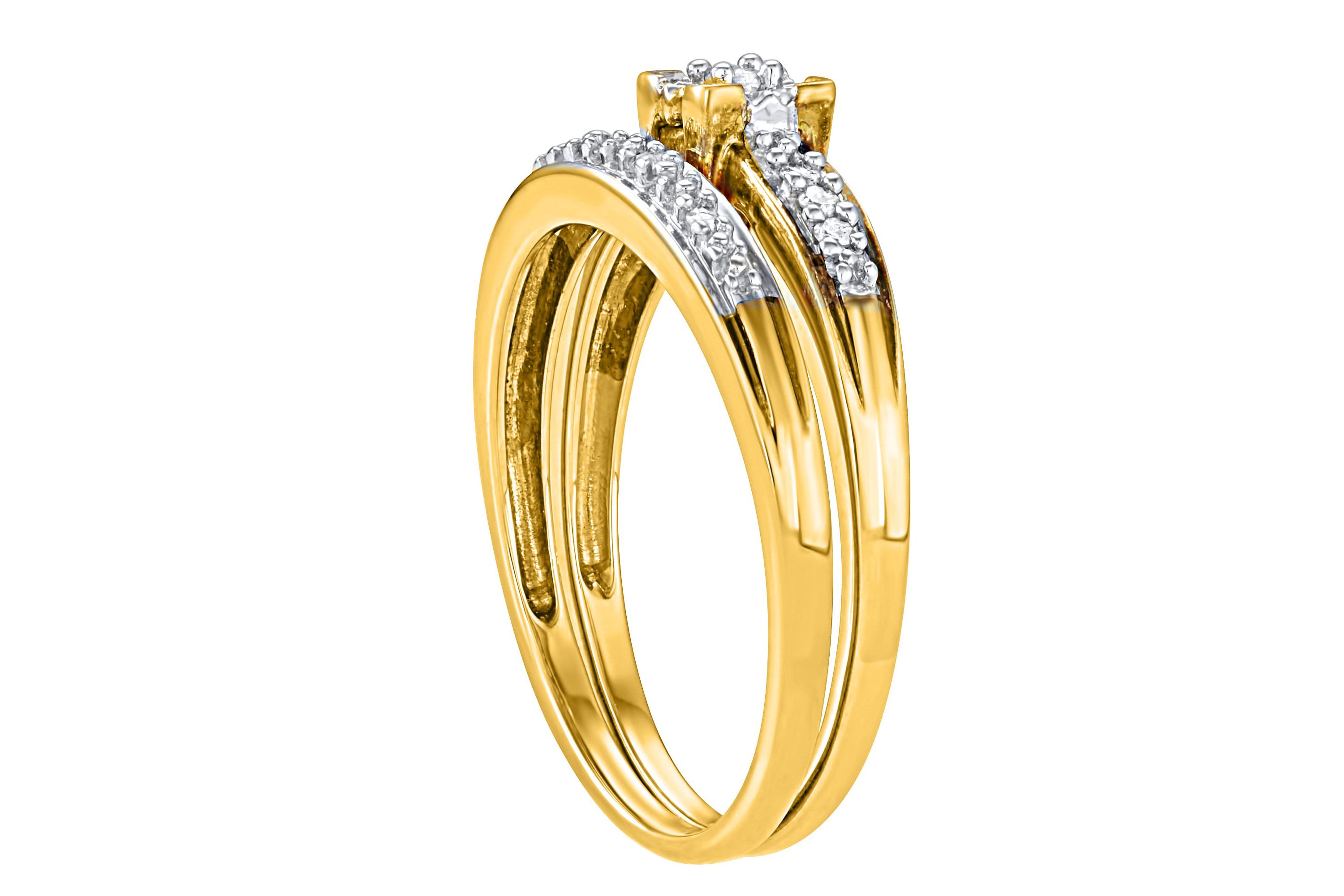 1/10 CTTW White Diamond Bridal Promise Ring Set in Yellow Gold Plated Sterling Silver