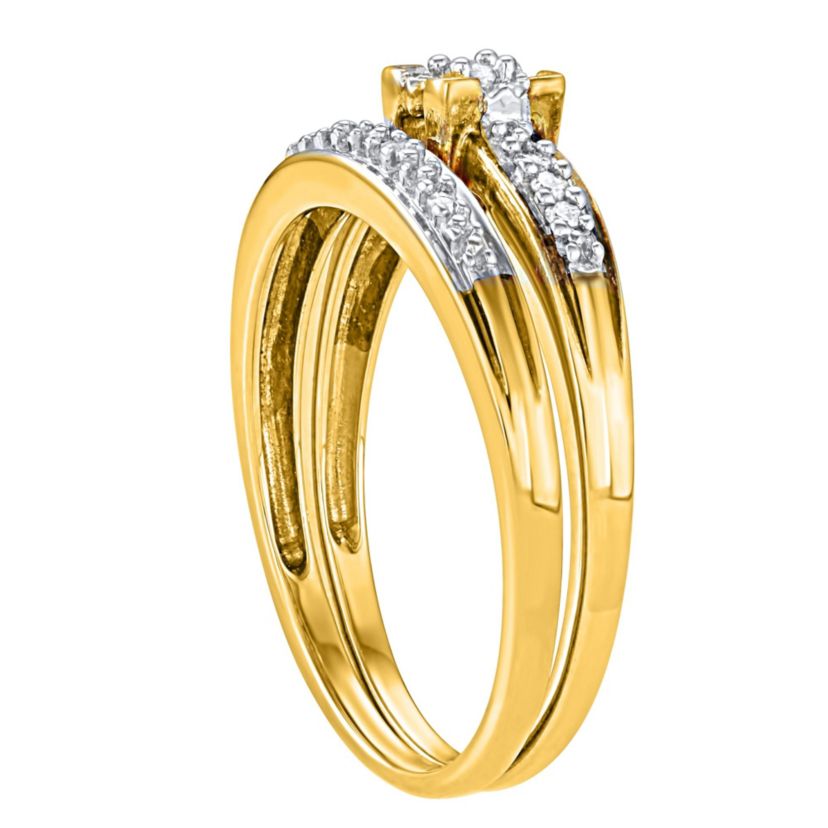 1/10 CTTW White Diamond Bridal Promise Ring Set in Yellow Gold Plated Sterling Silver