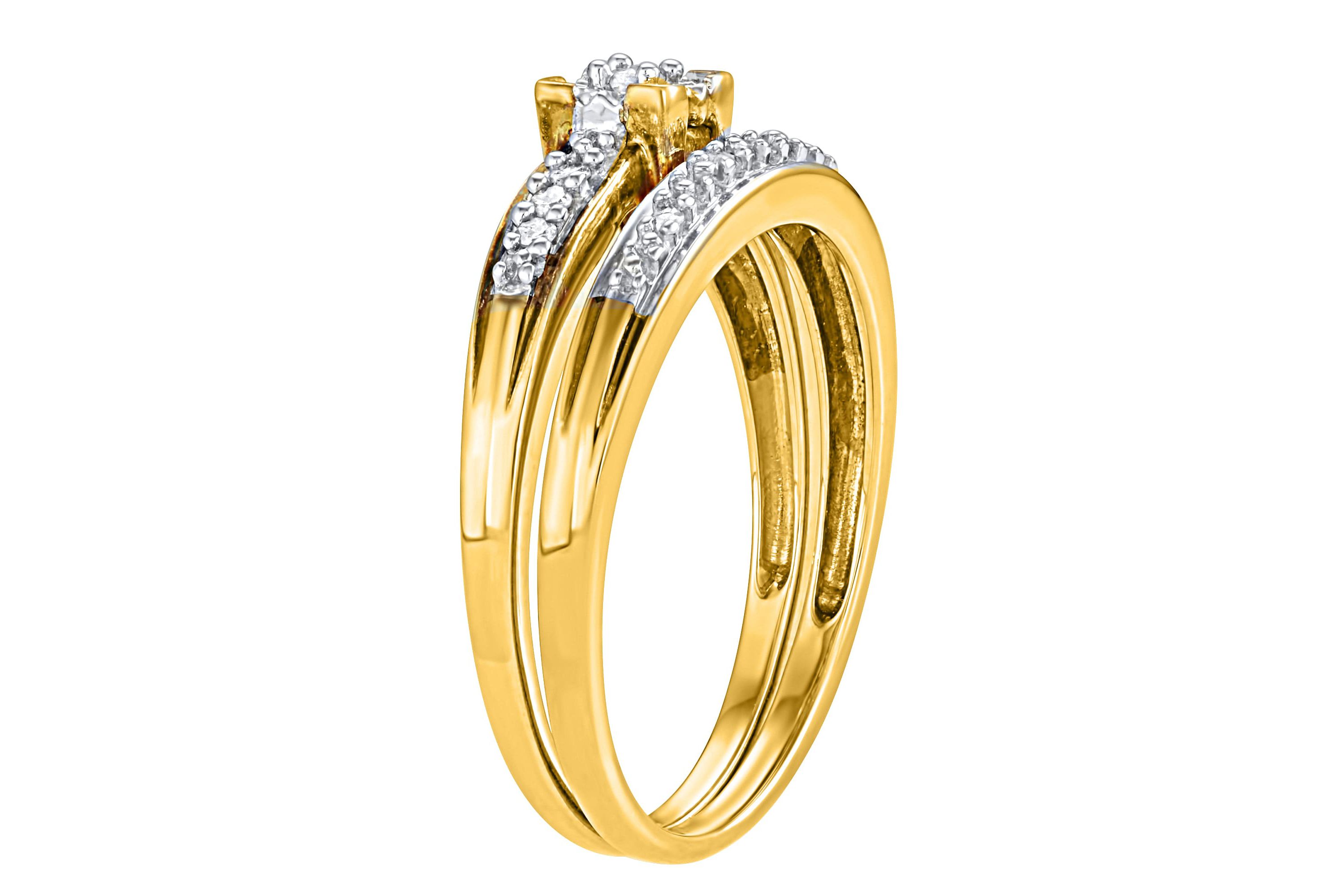 1/10 CTTW White Diamond Bridal Promise Ring Set in Yellow Gold Plated Sterling Silver