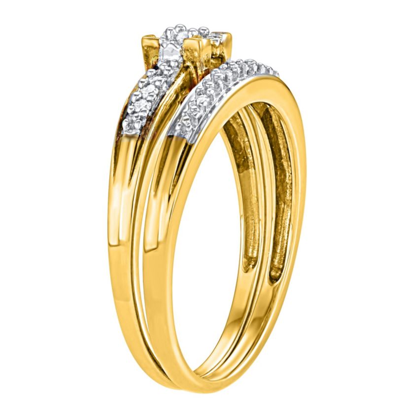 1/10 CTTW White Diamond Bridal Promise Ring Set in Yellow Gold Plated Sterling Silver
