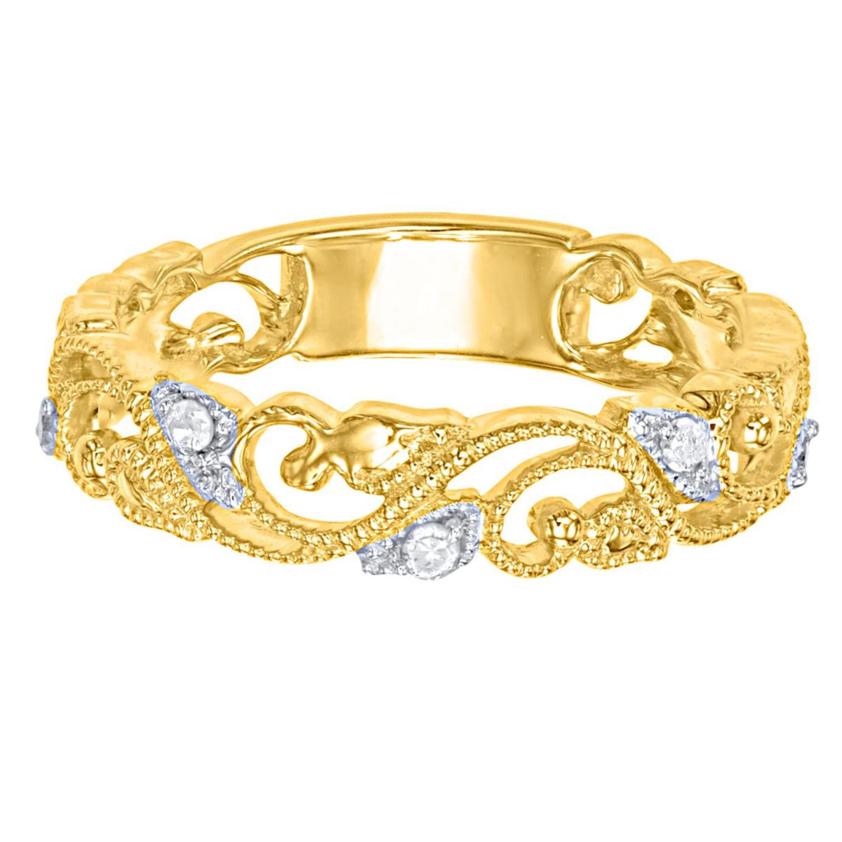 1/10 CTTW Diamond Vintage Look band in Yellow Gold Plated SterlingSilver