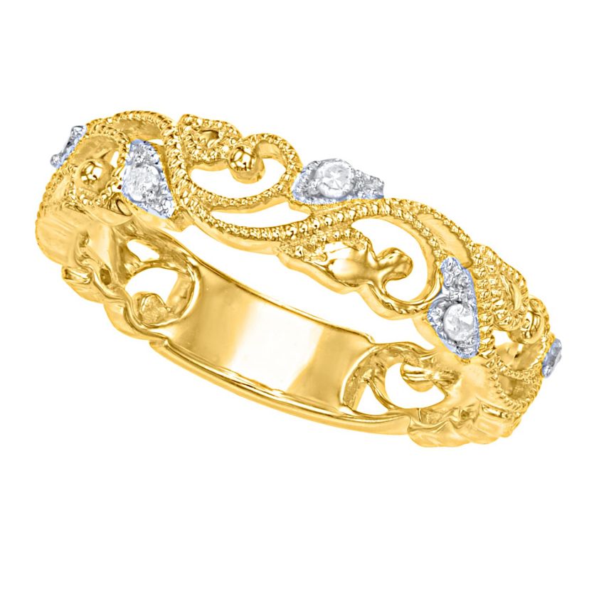 1/10 CTTW Diamond Vintage Look band in Yellow Gold Plated SterlingSilver
