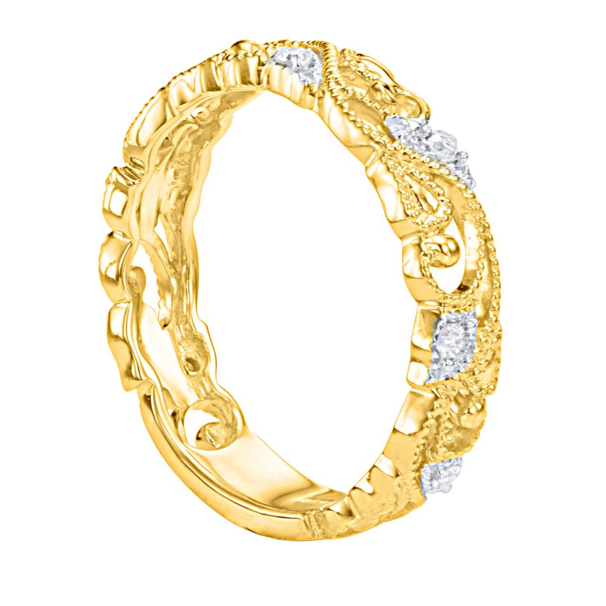 1/10 CTTW Diamond Vintage Look band in Yellow Gold Plated SterlingSilver