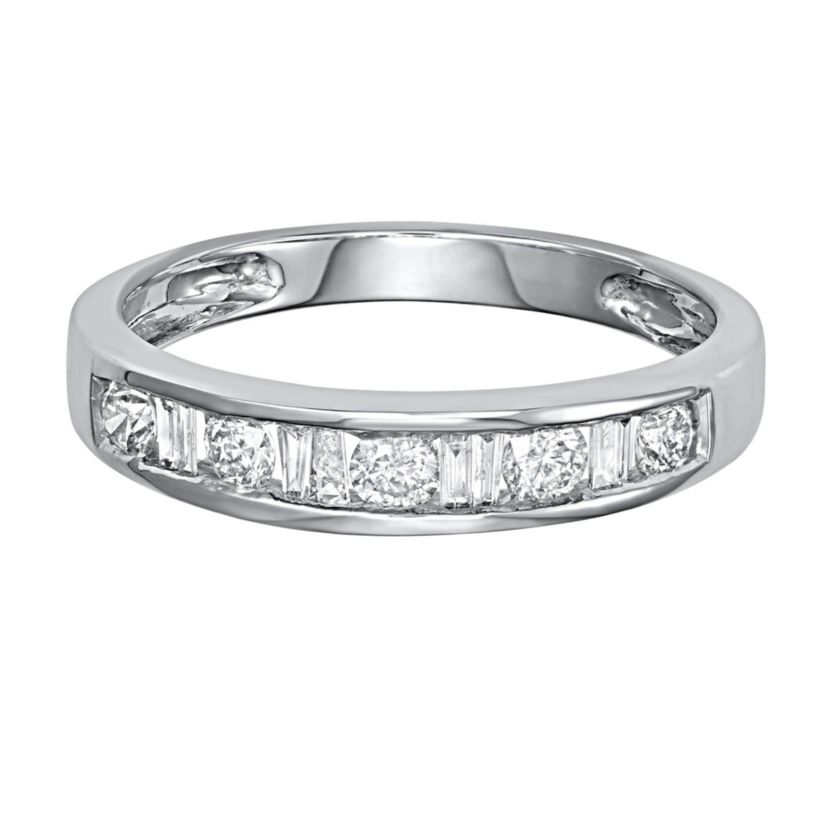 1/2 CTTW White Diamond And Baguette Wedding Band in 10K White Gold