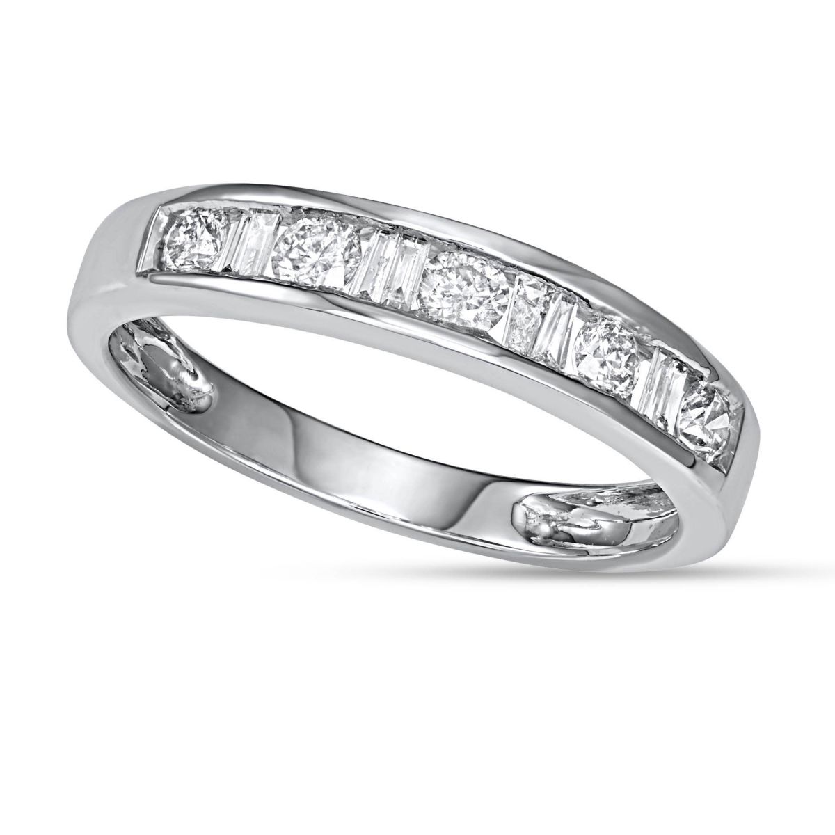1/2 CTTW White Diamond And Baguette Wedding Band in 10K White Gold