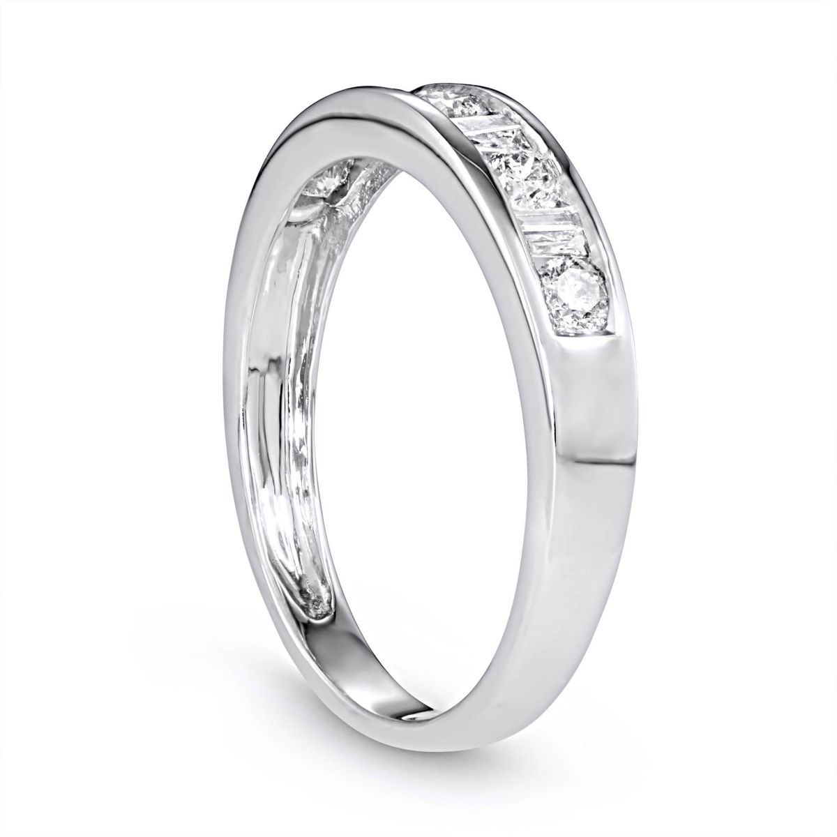 1/2 CTTW White Diamond And Baguette Wedding Band in 10K White Gold