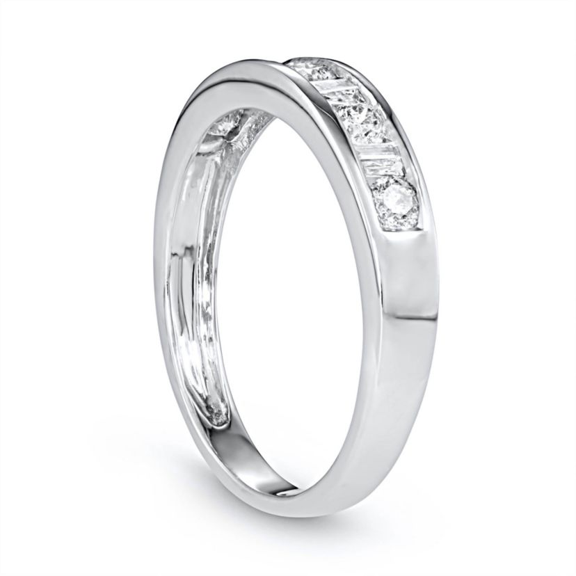 1/2 CTTW White Diamond And Baguette Wedding Band in 10K White Gold