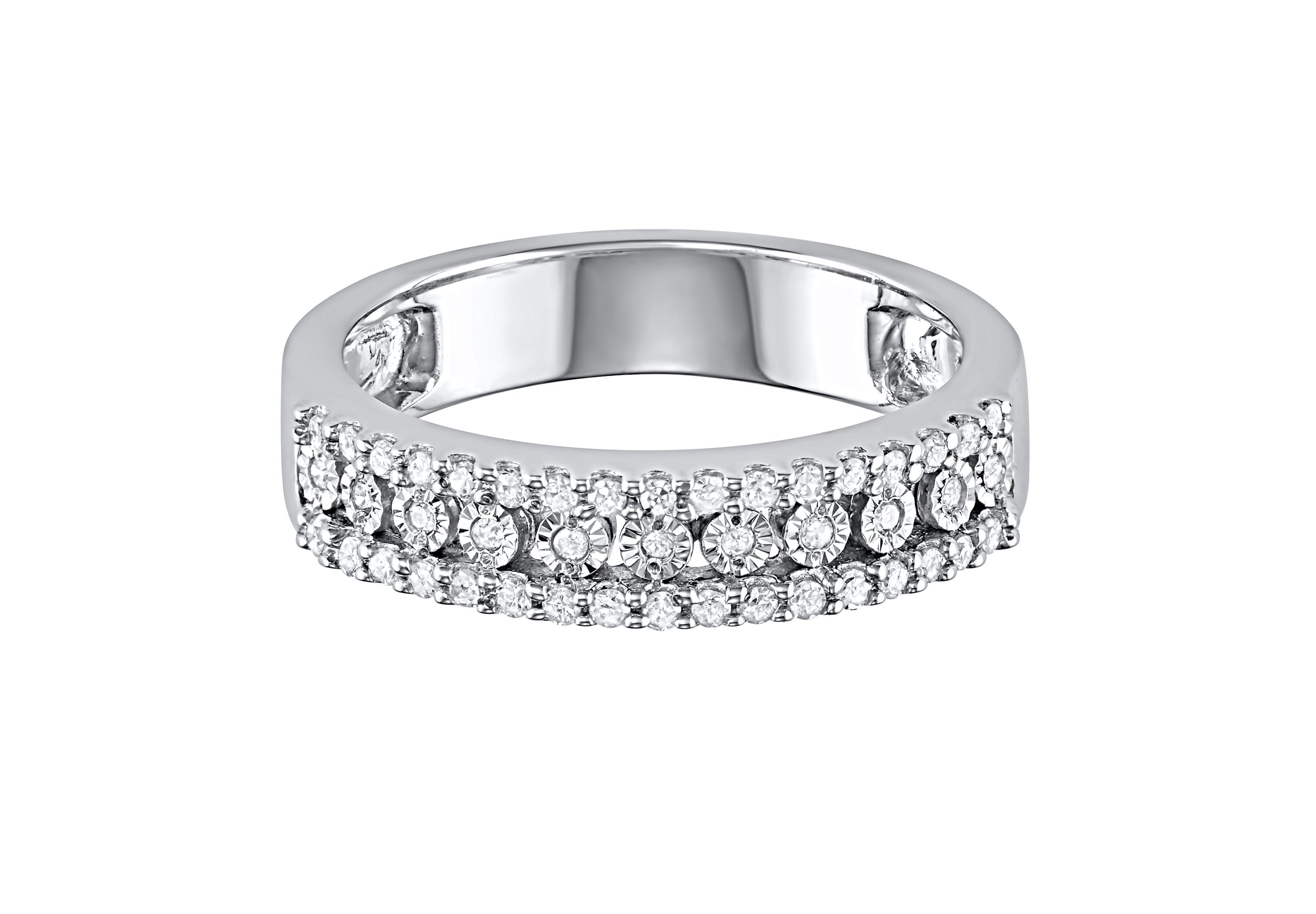 1/4 CTTW Miracle plate 3 Row Diamond Band in Sterling Silver
