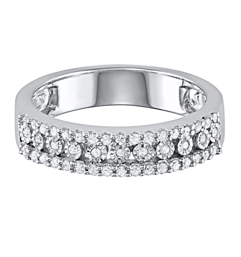 1/4 CTTW Miracle plate 3 Row Diamond Band in Sterling Silver