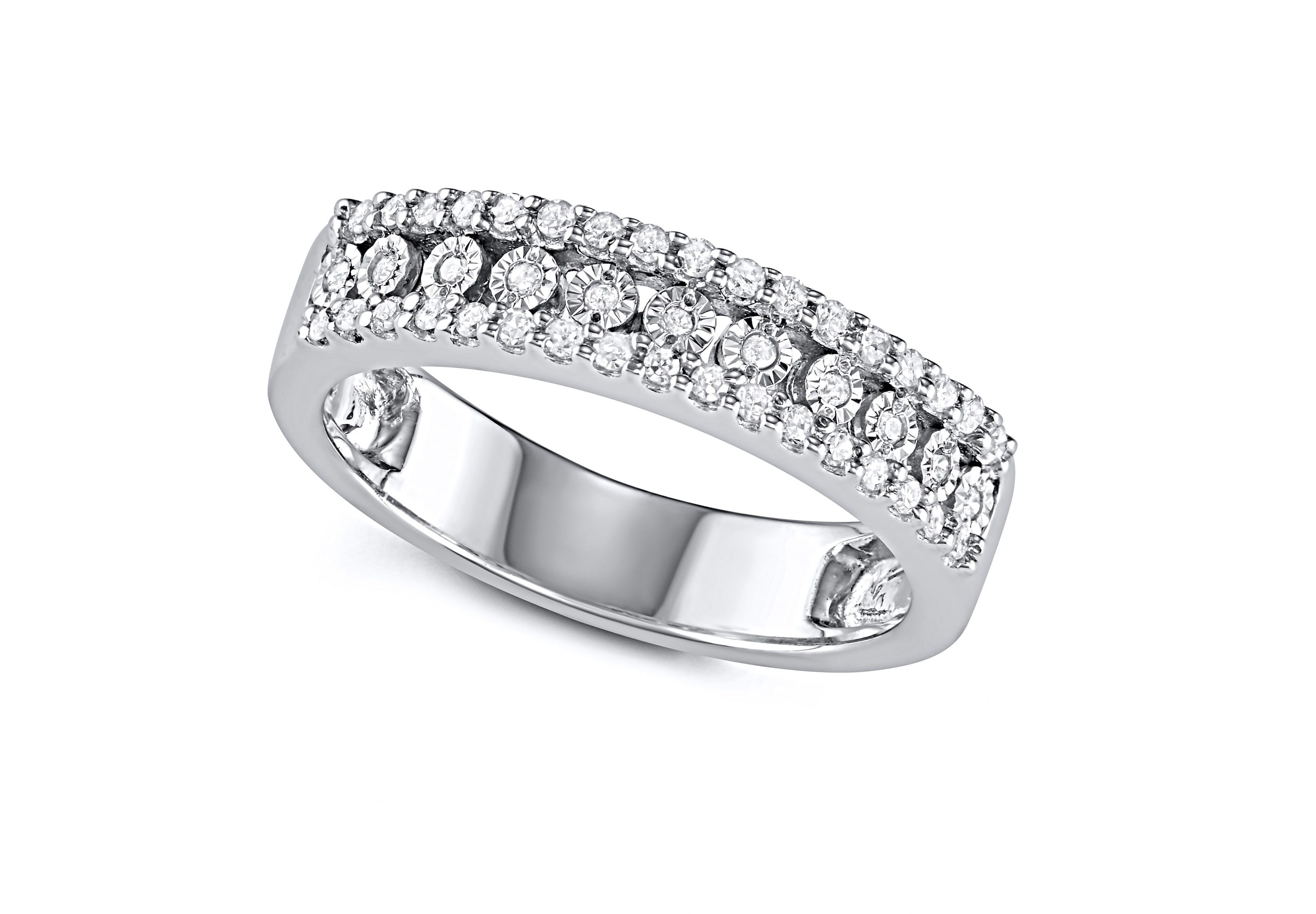 1/4 CTTW Miracle plate 3 Row Diamond Band in Sterling Silver